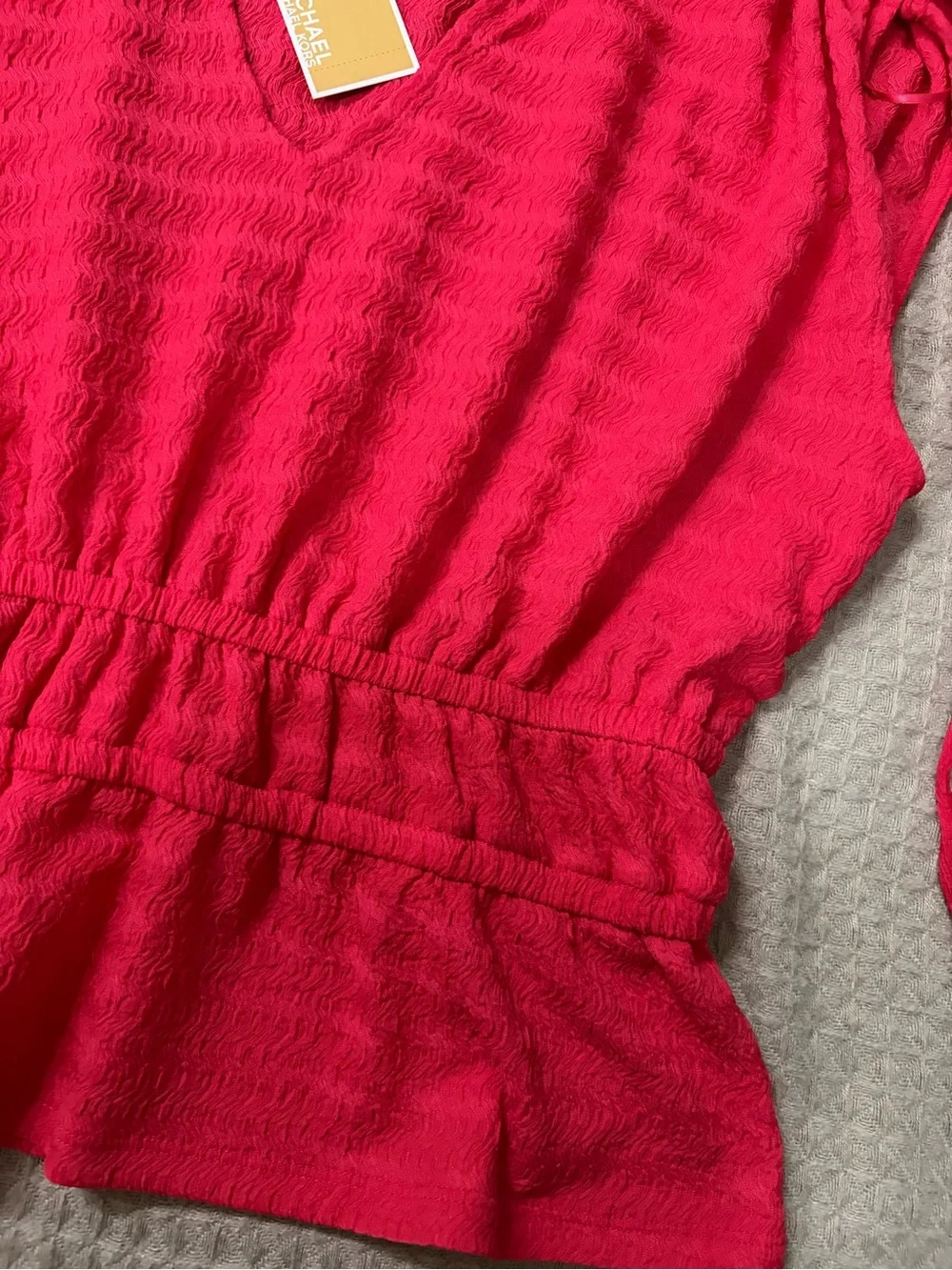 Michael Kors Bright Pink V-Neck Peplum Blouse